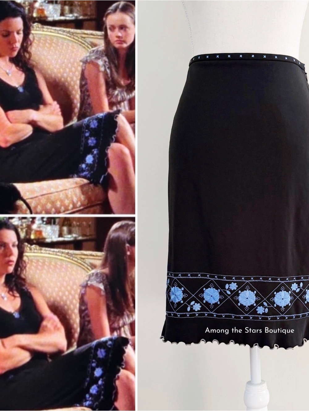 Super Rare Vintage Floral Embroidered Pencil Skirt ASO Lorelai in Gilmore Girls